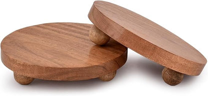 NIRMAN Display Stand Round Acacia Wood Stand for Display Wooden Stand for KitchenBathroom CounterPlant Stand (6" x 6" x 1.5"), (Set of 2)