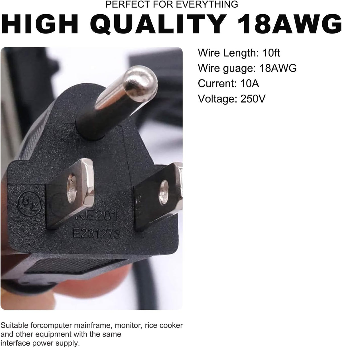 10FT AC Power Cord for ION Block Rocker, ION Pathfinder 2 3 4 280 320, ION Tailgater Speakers, ION Total Pa Supreme/Premier,Monster Rockin Rolle 2 3 4 360, Universal 3 Prong Charging Cable Replacement