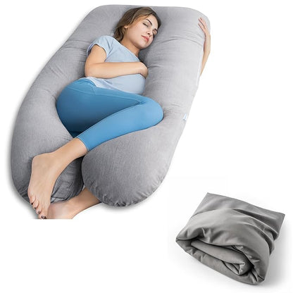 QUEEN ROSE U Shaped Pregnancy Pillow Grey and Extra Pillowcase Grey