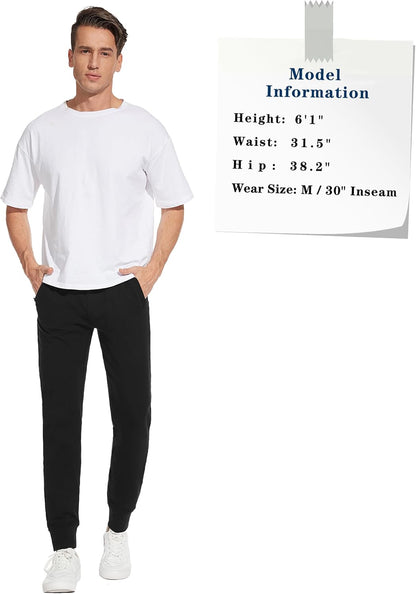 Men's 32"/34"/36"/38" Tall Inseam Lightweight Cotton Joggers Extra Long Sweatpants Athletic with Zipper Pockets