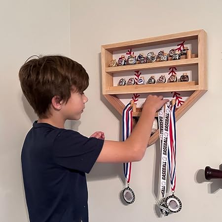 Baseball Championship Ring Display Case  Fully Customizable Baseball Ring Holder with 39 Removable Pegs  3 Shelves  Easter Gifts for Kids  Designed in The U.S.