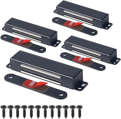 Mousike Magnetic Door Catch Heavy Duty 90lb Door Magnets with Strong Magnetic for Kitchen Cupboard Wardrobe Closet Cabinet Door Drawer Latch (Black 4Pack)
