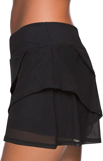 Aleumdr Women's Waistband Layered Swimdress Ruffle Swim Skirt Swimsuit Bottom(Available in Plus)