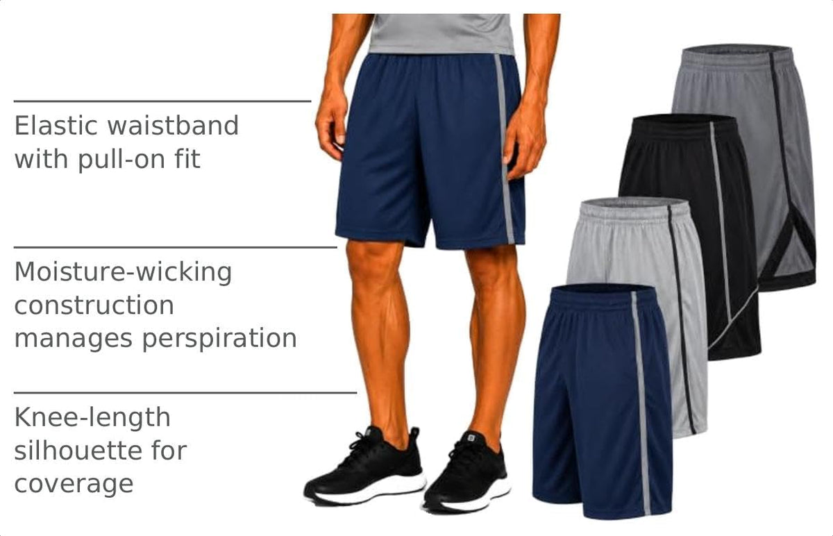 Essential Elements Men’s Athletic Shorts 3 Pack – Quick-Dry Moisture Wicking Basketball, Gym & Workout Shorts with Pockets