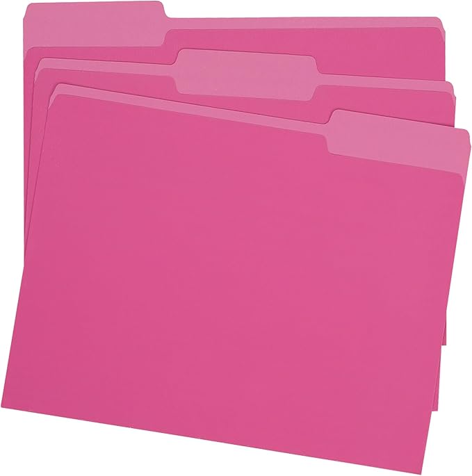 Pink File Folders 8.5 x 11 Inch,1/3 Cut Tab File Folders Letter Size,School Business Office Folders for Document -18 Pack