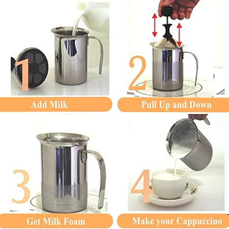 Foam Maker, Stainless Steel Manual Milk Frother, Manual Operated Milk Foam Maker, with Double froth screen, for Cappuccino Coffee Latte Hot Chocolate (800ML)