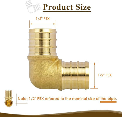 12" PEX 90 Degree Elbow, Brass Crimp Fittings for PEX Pipes, Sturdy  Long-lasting Plumbing Connector (12 Pack)