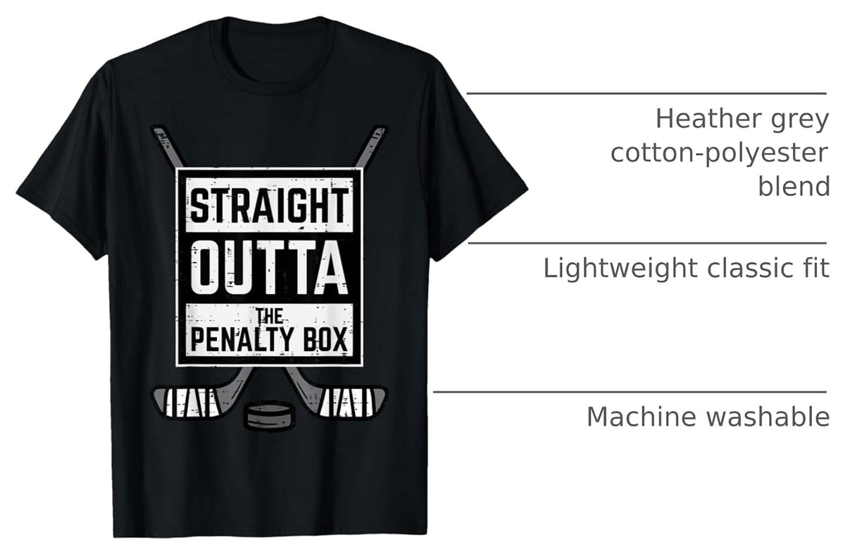 Size XS, Ice Hockey Straight Outta Penalty Box Funny Men Boys Kids T-Shirt.