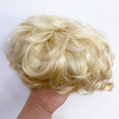 Maery Human Hair Topper Closure Short Curly Hair Topper Clip in Hair Pieces Weaving Hair Replacement Top Hairpieces Wiglet for Women with Thinning Hair 6inch 613 Blonde Color