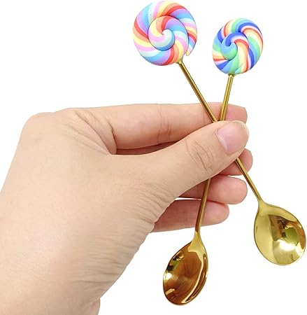 Honbay 4PCS Creative Lollipop Stainless Steel Spoon Coffee Spoon Dessert Spoon Ice Cream Spoon Sugar Spoon Mixing Spoon for Home, School, Office or Restaurant