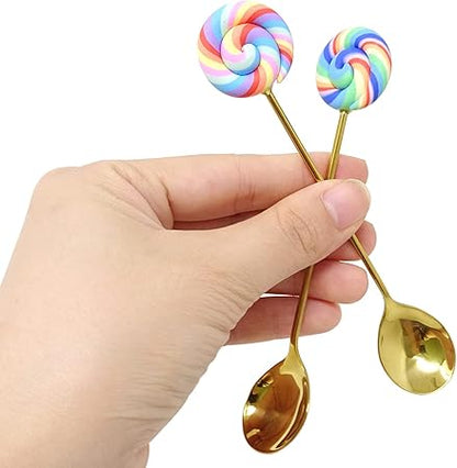 Honbay 4PCS Creative Lollipop Stainless Steel Spoon Coffee Spoon Dessert Spoon Ice Cream Spoon Sugar Spoon Mixing Spoon for Home, School, Office or Restaurant