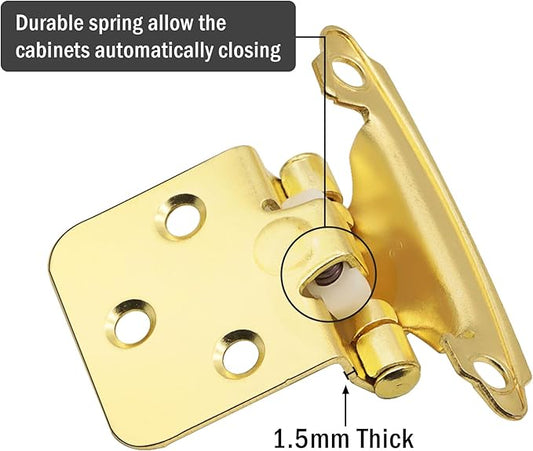 12" Overlay Kitchen Cabinet Door Hinges, 6 Pack (3 Pairs) Brass Gold Self Closing Cabinet Hinge Hardware for Kitchen Cabinet Doors