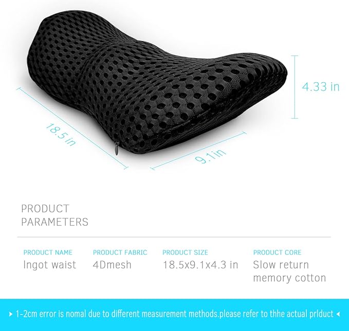 Lumbar Support Pillow for Office Chair, Memory Foam Lumbar Pillow for Lower Back Pain Relief (Oval Black)