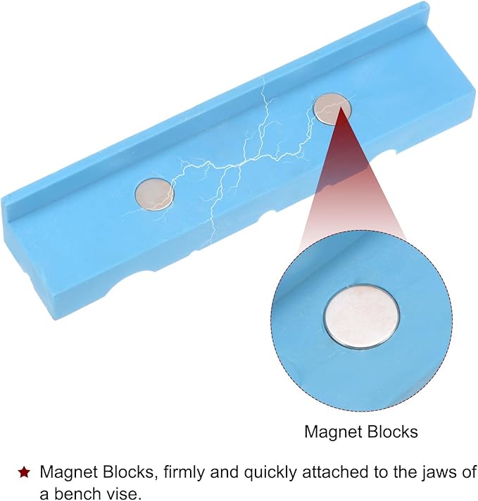 HARFINGTON Magnetic Vise Jaws 6 Inch Magnet U-Grooves Soft Rubber Bench Jaw Pads Covers Multi-Purpose Protector for Woodworking Jewelry Making Plumbing, Blue