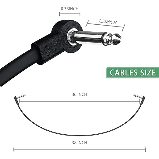 3FT Guitar Patch Cables, 1/4" TS Right Angle Effect Pedal Flat Cables