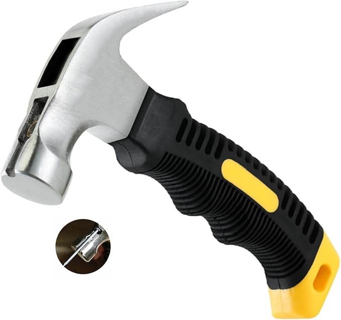 8oz Claw Hammer with Shock Reduction Grip- Mini Hammer with Smooth Face -Camping Stubby Hammer, Tack Hammer, Small Nail Hammer with Magnetic, Black