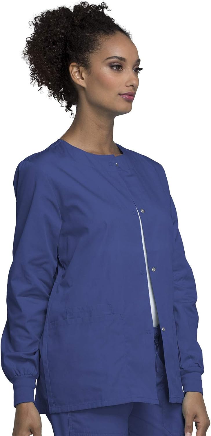 Cherokee scrubs jacket for women, Snap Front Warm-Up Jacket with 3 Pockets and Easy Care - 4350.