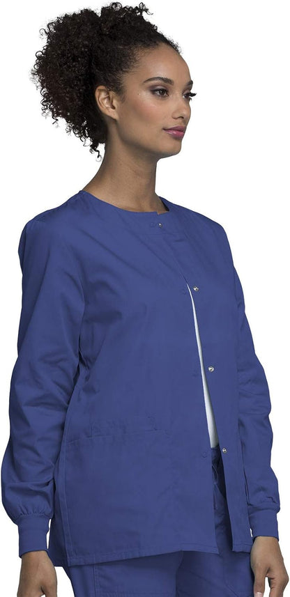 Cherokee scrubs jacket for women, Snap Front Warm-Up Jacket with 3 Pockets and Easy Care - 4350.