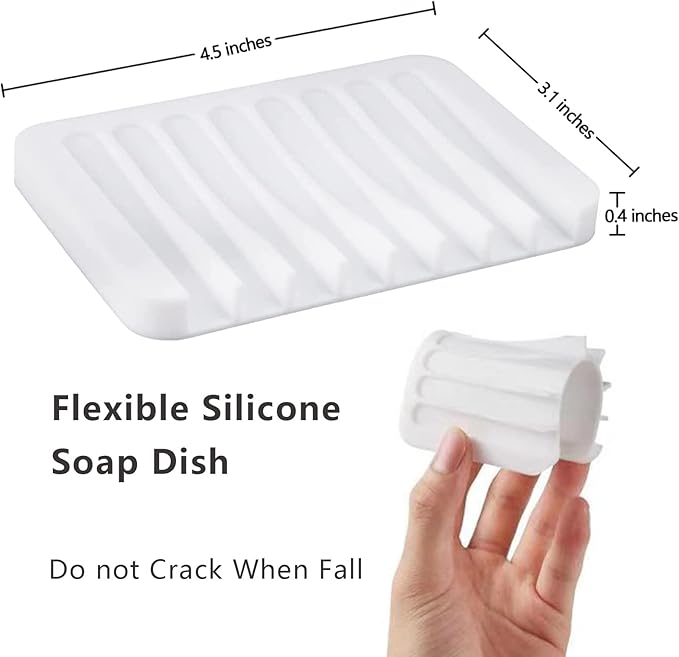 2PCS KAJUDA Self Draining Soap Dishes, Premium Silicone Soap Holder  Saver for Shower, Bathroom, Bath Tub, Razor, Sponges, Bar Soap Dish to Keep Soap Dry, Can Extend Soap Life, Easy Clean (White)