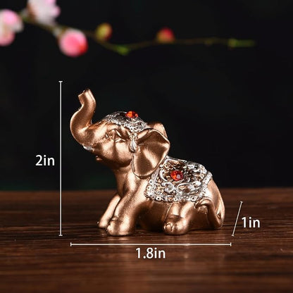 Brass Statu BRABUD Resin Small 6 Elephants Statues, Tabletop Decor, Gold Lucky Elephant Figurine, Home Office Shelf Decor Ornaments, Animal Lover Collectible Gift