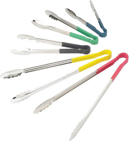 Winco Utility Tong with Yellow Non-Slip Grip, 12-Inch, Stainless Steel