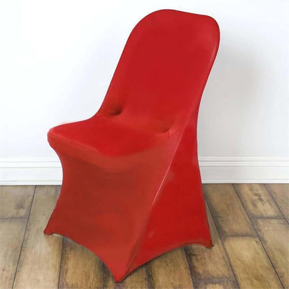 Efavormart 12 Pack Red Spandex Folding Slip On Chair Covers, Stretch Fitted Chair Covers - 160 GSM