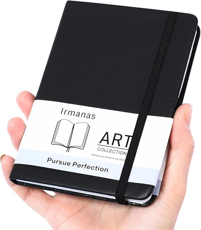 Pocket Notebook, Small Notebook 4.25"x 5.75", Mini Ruled Lined Journal, Smooth College Leather Hard Cover Notebook, Business Gift Office Supplies for Men Women, 160 pages, Pen Holder (Black)
