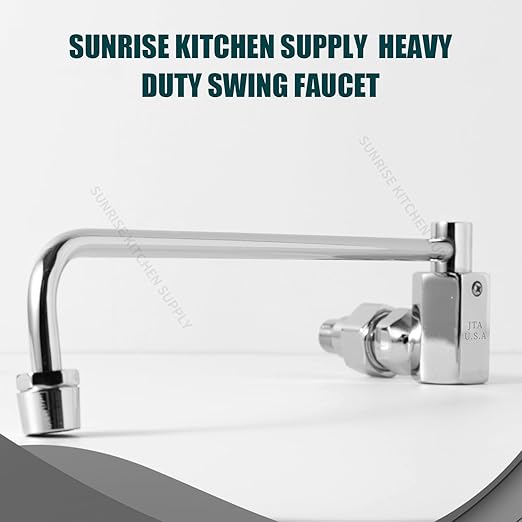 Sunrise Heavy Duty 12" Automatic Water Flow Swing Faucet for Commercial Grade Wok Range, Wall Mounted