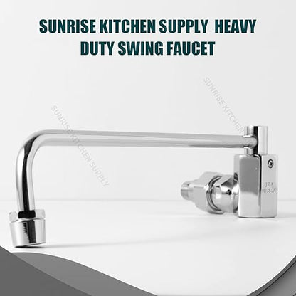 Sunrise Heavy Duty 12" Automatic Water Flow Swing Faucet for Commercial Grade Wok Range, Wall Mounted
