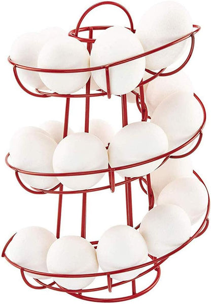 Steel Egg Skelter Dispenser Rack,Spiral Egg Holder, Save space, Egg Display Holder, Wire Chicken Egg Storage Organizer,Egg Basket for Countertop Kitchen (Red)