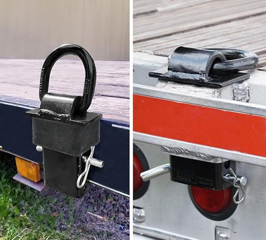 Mytee Products Heavy Duty Adjustable Trailer Stake Pocket -Small 58 Inch Forged D Ring Black Powder Coated w 12" Hitch Pin, WLL5400 lbs 2 Adjustable Holes  Stake Pocket D-Ring Tie Down Utility