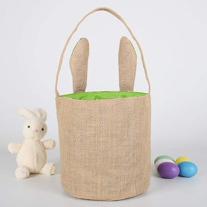 Egg Basket Holiday Rabbit Bunny Printed Canvas Gift Carry Eggs Candy Bag - HHmei Rabbit Bag, Rabbit, Rabbit Storage Bag (Green)