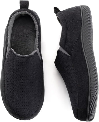 RockDove Men's Closed-Back Memory Foam Slippers with Plush Lining Faux Suede Non-Slip Sole