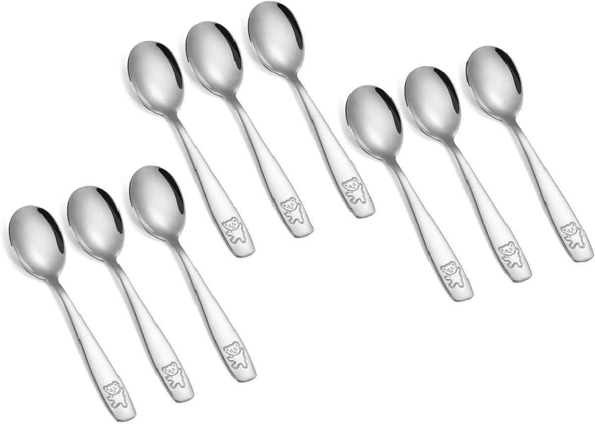 9 Pieces Toddler Spoons Kids Spoons, Kids Silverware Stainless Steel Toddler Utensils Metal Kids Cutlery Set Baby and Children Safe Flatware, Perfect for Small Hands