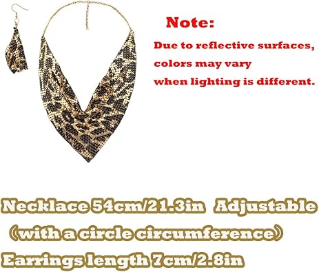 SIQITECHNO Shiny Metal Triangular Scarf Necklace with Earrings Set Metal Sequins Choker Necklace Adjustable Metal Mesh Statement Necklace Sequins Collar for Women