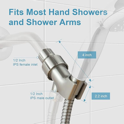OFFO Shower Head Holder for Handheld Shower Head, Brushed Nickel Adjustable Shower Arm Mount for Connecting Shower Arm and Shower Hose, 12 Inch IPS Female Inlet and Male Outlet