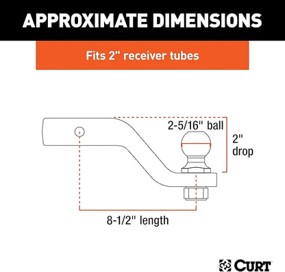 CURT 45331 Trailer Hitch Mount with 2-516-Inch Ball, Fits 2-Inch Receiver, 15,000 lbs, 2-In Drop