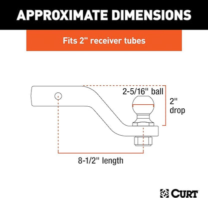CURT 45331 Trailer Hitch Mount with 2-5/16-Inch Ball, Fits 2-Inch Receiver, 15,000 lbs, 2-In Drop