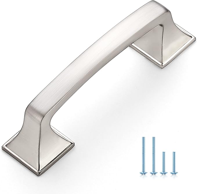 Ravinte Solid 3 Inch Big Square Foot Cabinet Pulls Brushed Nickel Arch Pull Kitchen Cabinet Handles Satin Nickel Drawer Pulls Kitchen Cabinet Hardware Silver Cabinet Drawer Handles-1 Pack
