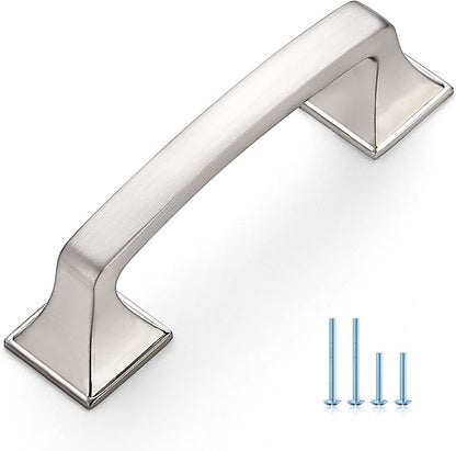 Ravinte Solid 3 Inch Big Square Foot Cabinet Pulls Brushed Nickel Arch Pull Kitchen Cabinet Handles Satin Nickel Drawer Pulls Kitchen Cabinet Hardware Silver Cabinet Drawer Handles-1 Pack