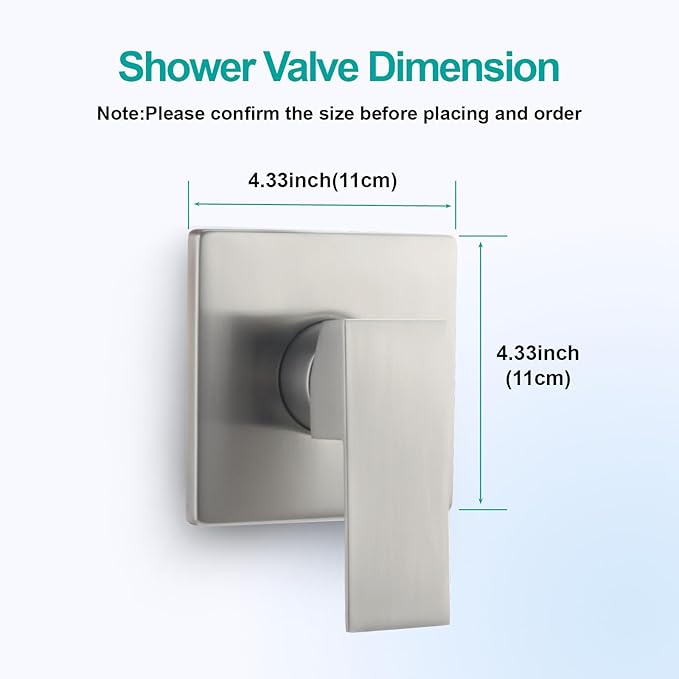 Wall Mount Bathroom Shower Valve Single Handle Shower Valves Mixer Hot and Cold Mixer Single Function Shower Handle Valve Trim Kit 4.3 Inch Cover Plate, Brushed Nickel