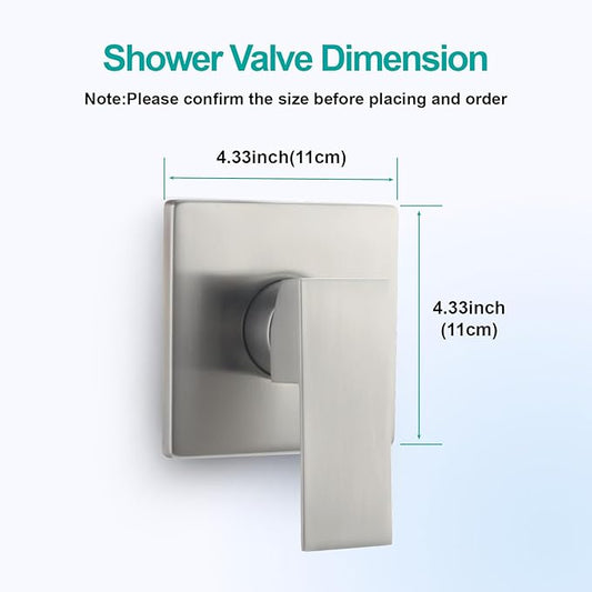 Wall Mount Bathroom Shower Valve Single Handle Shower Valves Mixer Hot and Cold Mixer Single Function Shower Handle Valve Trim Kit 4.3 Inch Cover Plate, Brushed Nickel