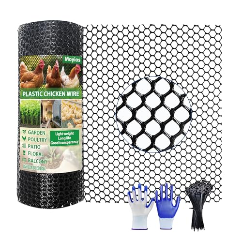 Black Plastic Chicken Wire mesh 15.7IN x 33FT,Plastic Chicken Wire Fencing,Poultry Netting,Plastic mesh for Garden,Balcony Fence,Chicken Wire Frame for Crafts, Floral Mesh.with 100 Ties
