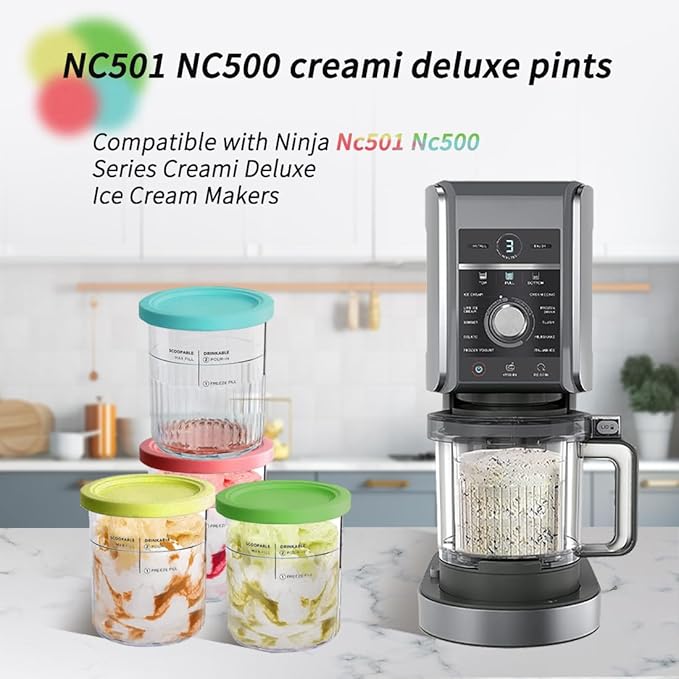 Premium 24 oz. Pint Containers for Ninja Creami Deluxe - 2 Pack  NC500, NC501 Series Compatible  BPA-Free, Dishwasher Safe