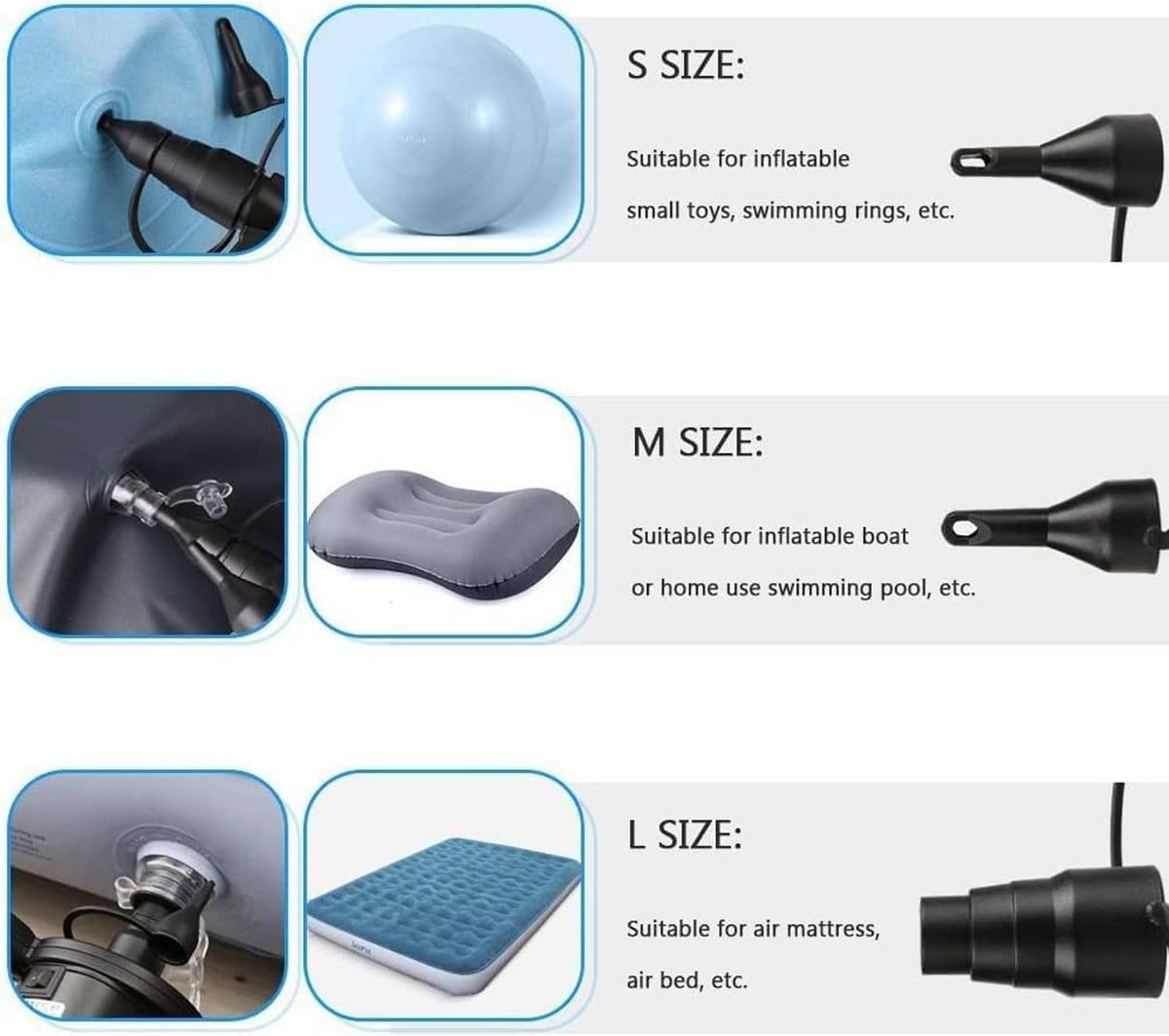 3 Sizes Black Air Pump Replacement, Plastic Pump Nozzles,Inflatable Pump Nozzles Head,Air Pump Inflator Adaptor Accessory for Partial Air Bed,Air Mattress Air Mattresses and Accessories (73494)