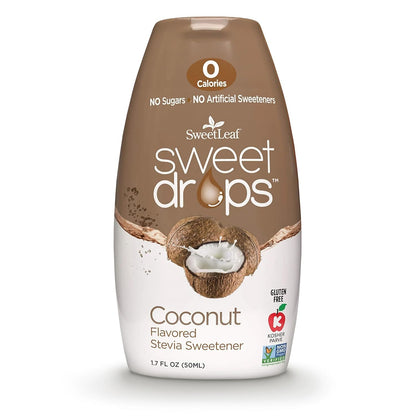 SweetLeaf Sweet Drops - Flavored Stevia Liquid Sweetener, Stevia Extract, Zero Calories, Gluten Free, Keto Friendly, Non GMO, Natural Flavors, Sugar Alternative - Coconut, 1.7 Fl Oz (Pack of 1