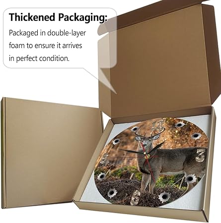 The Geeky Days Deer Wall Clock, 12 Inch Cabin Hunting Clock Round Silent Non Ticking Battery Operated Rustic Wildlife Wall Decor Deer Clocks for Walls Man Cave Wildlife Deer Hunting Gifts