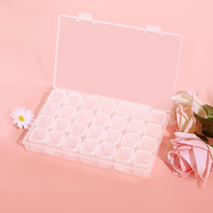 Gospire Small 28 Grids Diamond Box Clear Plastic Jewelry Craft Storage Container Diamond Painting Embroidery DIY Art Craft Accessory Organizer Case (Clear)
