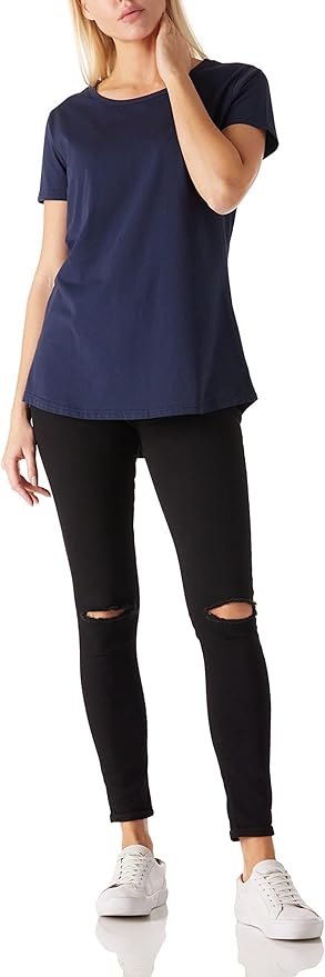 Women's Cotton Fitted Long Length T Shirts Short Sleeve Basic Comfy Tunic Tee Tops