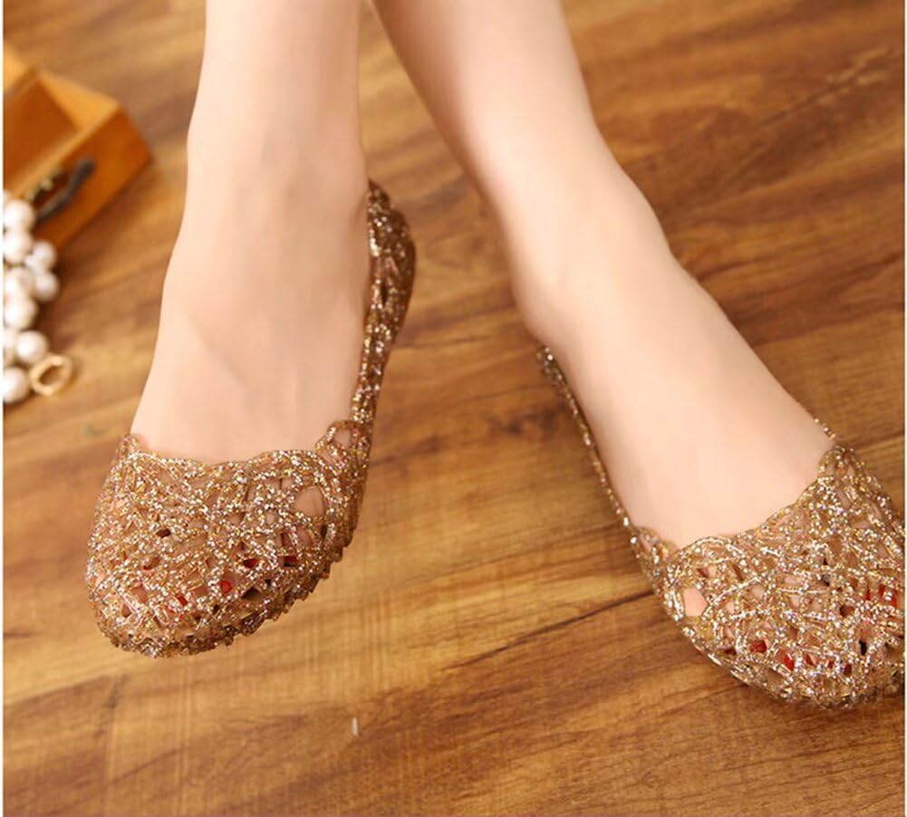 Women's Jelly Sandals Ballet Shoes Slip On Flats Hollow Out Loafers